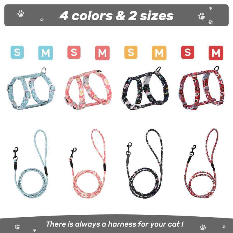 PETTOM floral pattern cat harness with leash cat leash with harness for cats with round lanyard escape-proof adjustable chest strap suitable for small and medium cats M black - BeesActive Australia