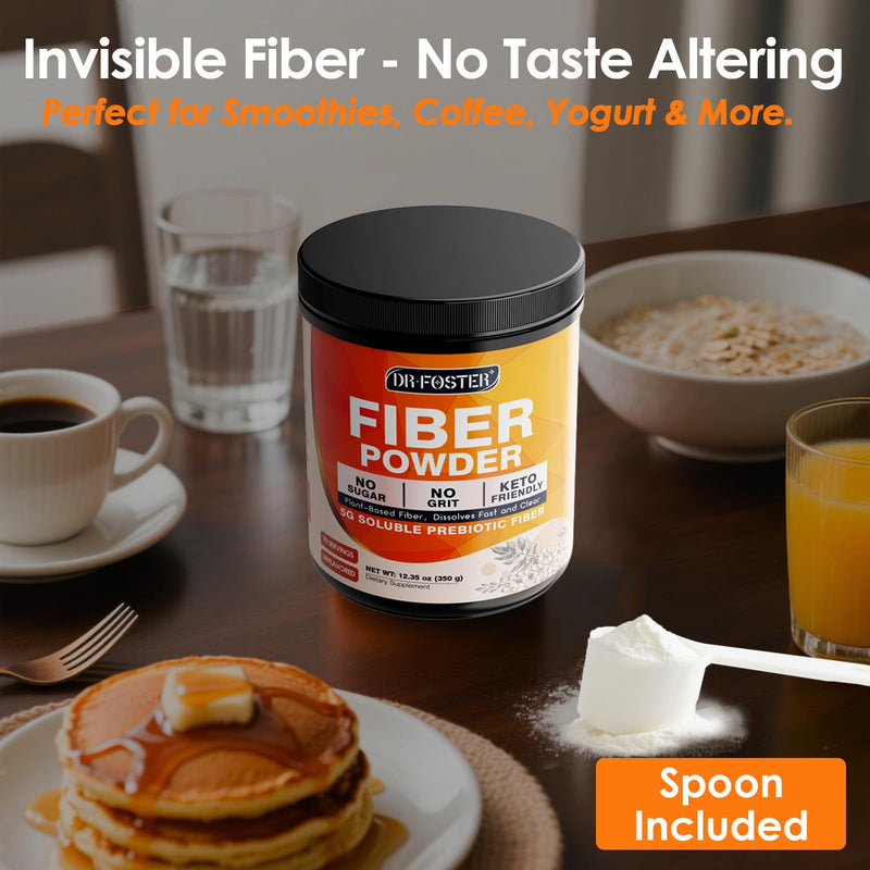 DRFOSTER Soluble Fiber Supplement Powder Unflavored - 5g, 70 Servings | Prebiotic Fiber with Acacia Fiber & Inulin Powder for Digestive Health and Regularity | Gluten & Sugar Free, Vegan