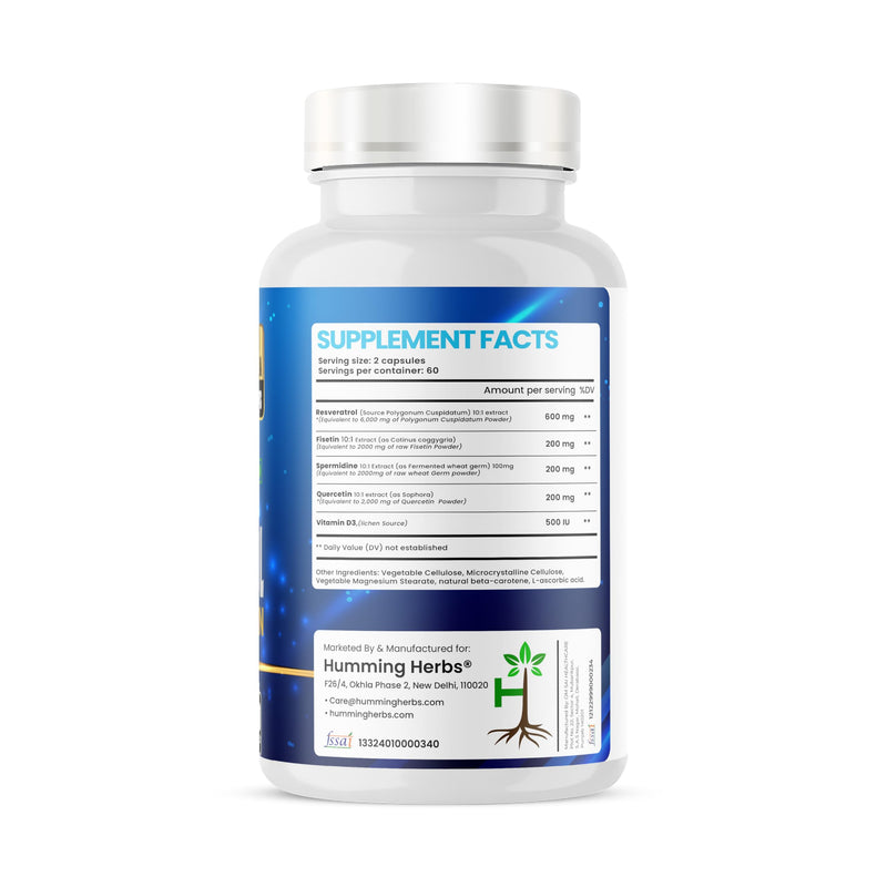 Humming Herbs Resveratrol Supplement— with Quercetin, Fisetin, Spermidine & Vitamin D3 — Antioxidant Support for Healthy Cellular Function - 1200 mg, 120 Vegan Capsules Non-GMO, Gluten-Free