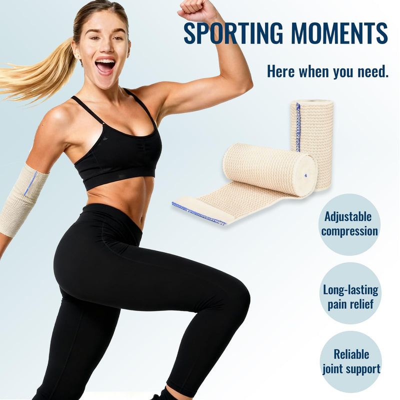 Premium Elastic Bandage Wrap,4"×6 Pack Compression Bandage for Legs, Ankle, Knee,Foot,Body,Support & First Aid for Sports,Latex-Free,Reusable Wrap for Sports, Medical, and Injury Recovery 6 Pack X 4 Inches