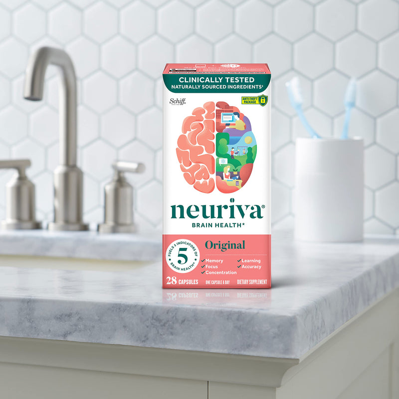 NEURIVA Original Decaffeinated Clinically Tested Nootropic Brain Supplement for Memory,Focus & Concentration,NeuroFactor & Phosphatidylserine,28ct Capsules,(Pack of 2)