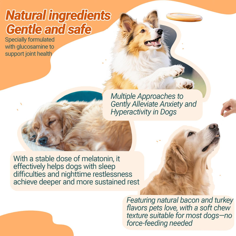 Calming Chews for Dogs，Anxiety Relief Trests - Dog Calming Trests with Melatonin & glucosamine, Turkey Bacon Flavor, 120 Counts