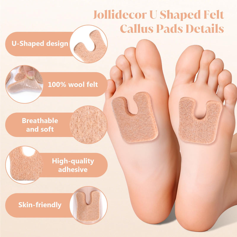 96Pcs Callus Pads for Feet, Soft Felt Callus Cushions Bottom, Horseshoe Pads for Heel, U Shape Metatarsal Pad Pain Relief, Adhesive Corn Pad Keeps Protecting Calluses for Women Men - BeesActive Australia