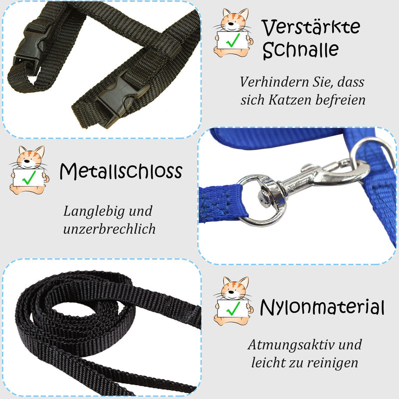 Pack of 2 Adjustable Nylon Harnesses Cat Leash, Harnesses Cat Leash Kitten Collar, Blue Soft Cat Harness with Leash for Kitten Puppy Rabbit Rabbit Black + Blue - BeesActive Australia