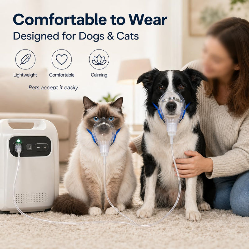 Pet Oxygen Mask for Cats and Dogs, Universal Fit, Compatible with Oxygen Concentrators, Pet Oxygen Mask - Ideal for Pet Hospitals & Home Pet Owners