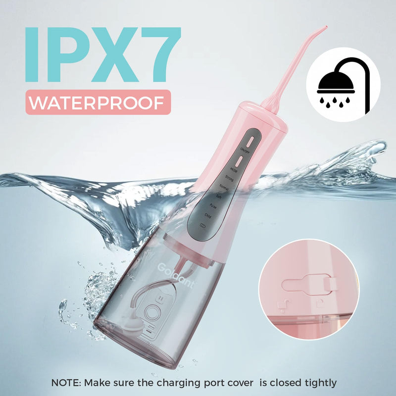 2026 Upgrade Portable Cordless Water Flosser, 350ML Tank & Travel Storage Bag, 5 Modes IPX7 Waterproof for Home & Travel, USB Rechargeable Electric Dental Flosser for Teeth Cleaning (Pink) Pink - BeesActive Australia