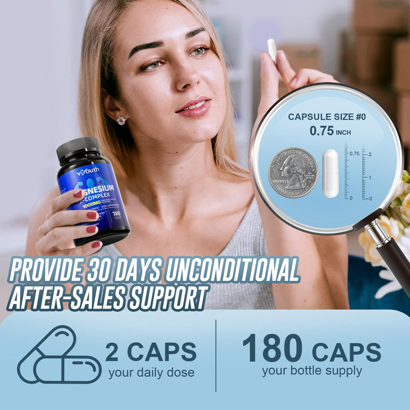 Magnesium 7 Complex Supplement Advanced for Sleep & Muscle, 180 Capsules | 7 Forms of Magnesium (Glycinate, Malate, Chelate, Aspartate, Orotate, Taurine, Citrate), Zinc, Vitamin D3 & Vitamin B6 180 Count (Pack of 1)