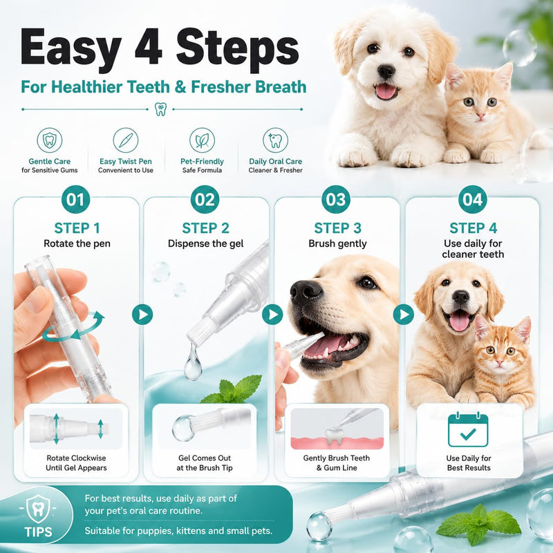 Pet Teeth Cleaning Gel for Dogs and Cats, 3 Pcs – Remove Bad Breath, Plaque & Tartar – No Brushing Needed, Fresh Breath Spray Alternative – Gentle Oral Care for Puppies, Kittens, Small & Large Pets white