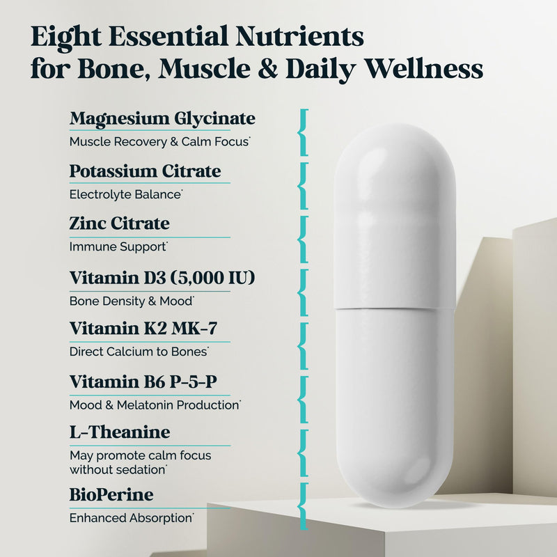 Potassium Magnesium Zinc Supplement, Glycinate 420mg, D3 K2, 120 Ct | Vegan capsules with vitamin B6 P-5-P, L-Theanine and BioPerine, bone, muscle and immune support, high absorption blend