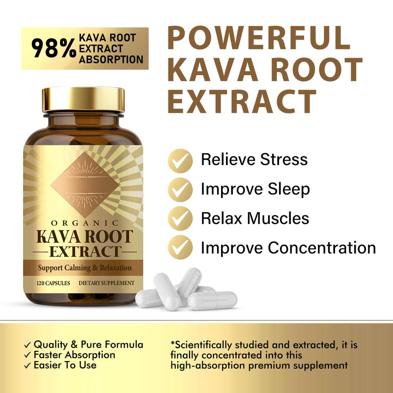 Kava Kava Capsules, High Concentration Kava Root Extract Supplement for Relaxation and Immune Support, Vegan & Non-GMO, 120 Capsules 1 Count (Pack of 1)