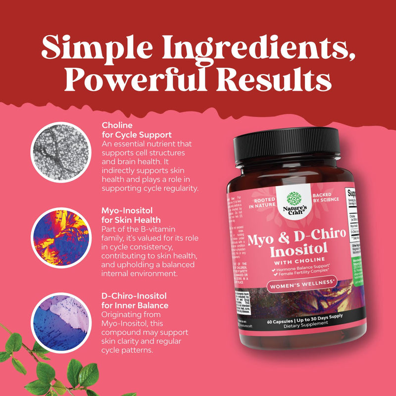 Myo-Inositol & D-Chiro Inositol Supplement for Women - Choline Supplement to Regulate Menstrual Cycle, Fertility & Hormonal Balance - Womens Hormone Balance Capsules with Myo & D-Chiro - 60 Count 60 Count (Pack of 1) - BeesActive Australia