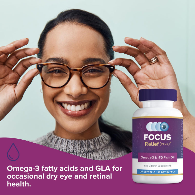Focus Relief Plus Eye Vitamin with Omega-3 & 1620mg rTG Fish Oil, 180 Count | Eye supplement to support dry eyes and retinal health, 90% EPA and DHA, doctor-developed, made in USA, 60-day supply 90 Count (Pack of 2) 180.0