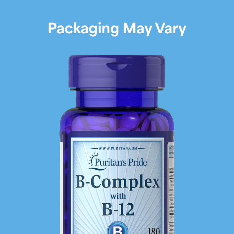 Puritan's Pride Premium Vitamin B-Complex and Vitamin B-12, 180 Tablets | Vegetarian Dietary Supplement for Cellular Energy Production, Maintains Health of Skin and Nerve Support