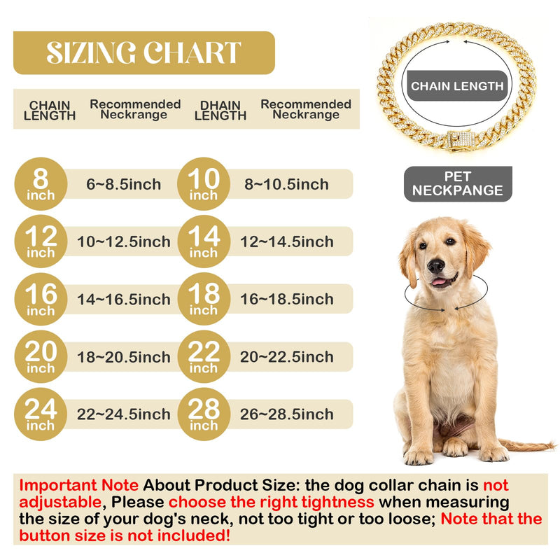 Tallew Dog Chain Diamond Collar Walking Metal Chain Collar with Secure Buckle, Pet Cuban Style Collar Jewelry Accessories for Small Medium Large Dog Cats(8 Inch,Gold) 8 Inch Gold - BeesActive Australia
