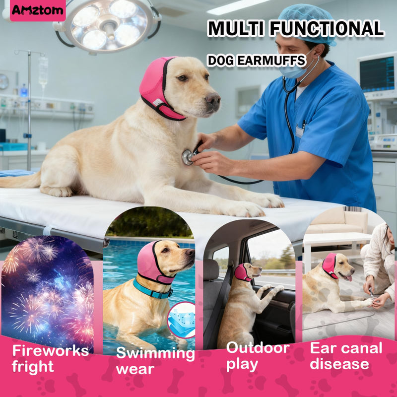 Dog Calming Hood for Grooming & Bathing,Soft Dog Ear Cover for Blow Drying & Bath Time,Stretchy Dog Ear Wrap for Anxiety Relief During Thunderstorms,Fireworks & Travel,Pink,S Pink S(Head Circle:10-14)