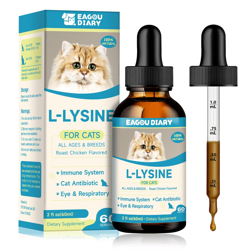 Collagen for Cats - Skin Coat & Hip Joint Supplement + L-Lysine for Cats, Cat Lysine Drops, Immune Support Supplement