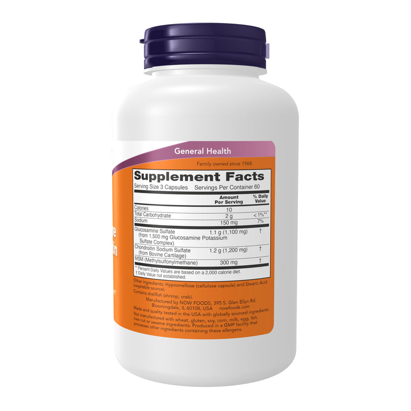 NOW Foods Glucosamine 1.1g, Chondroitin 1.2g, with MSM 300mg, 180 Capsules (Pack of 2) Unflavored 360 Count (Pack of 1)