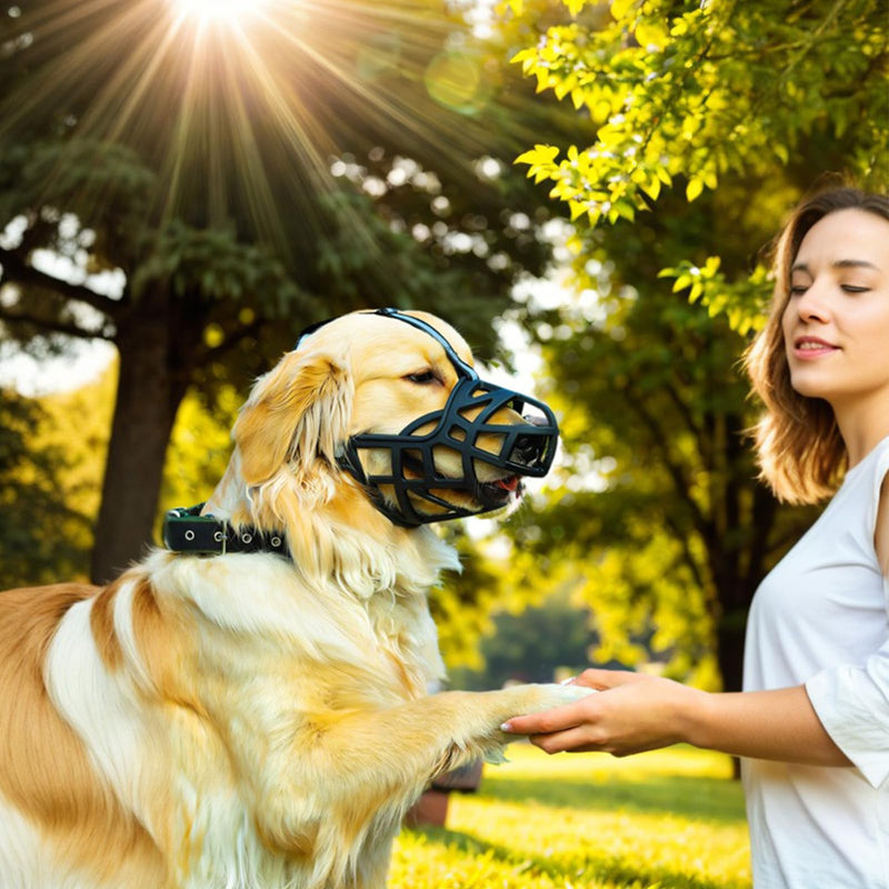 Shengxi Basket Muzzle for Dogs with Adjustable Straps Soft Rubber Basket Dog Muzzle with Reflective Strips Breathable Muzzle Dog Prevents Barking Biting and Chewing (2) 2 - BeesActive Australia