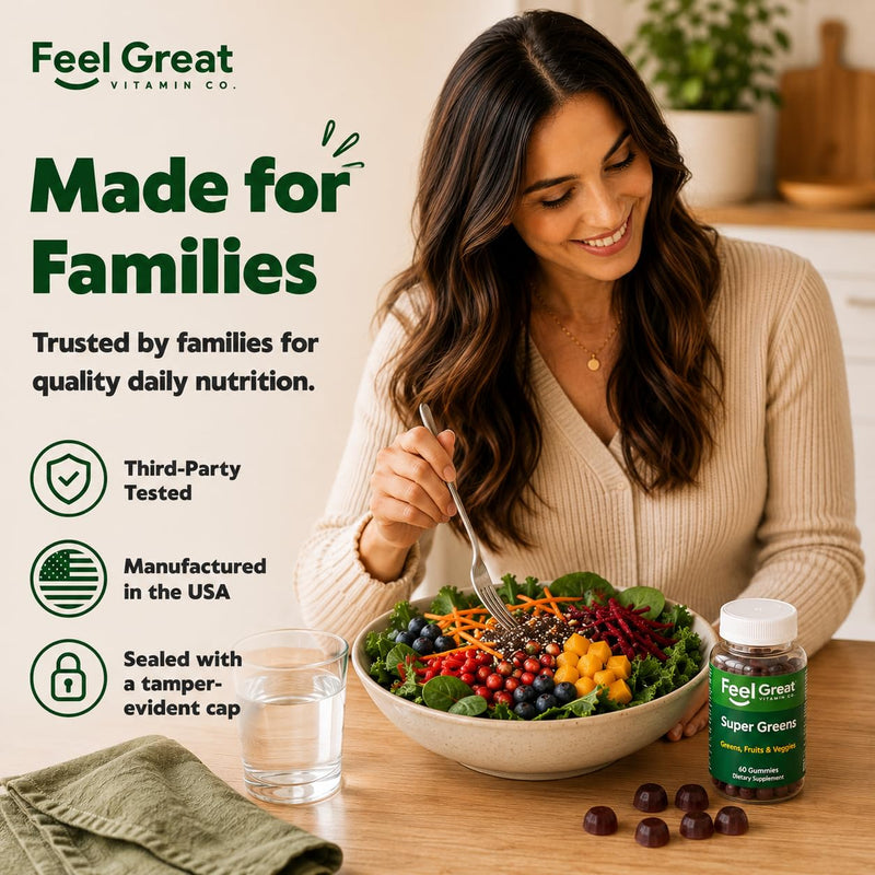 Feel Great Super Greens Gummies for Adults, Spirulina & Spinach Blend, 60ct | Spirulina, Chlorella, Spinach, Kale & Elderberry Blend, Watermelon Flavor, Immune Support for Adults