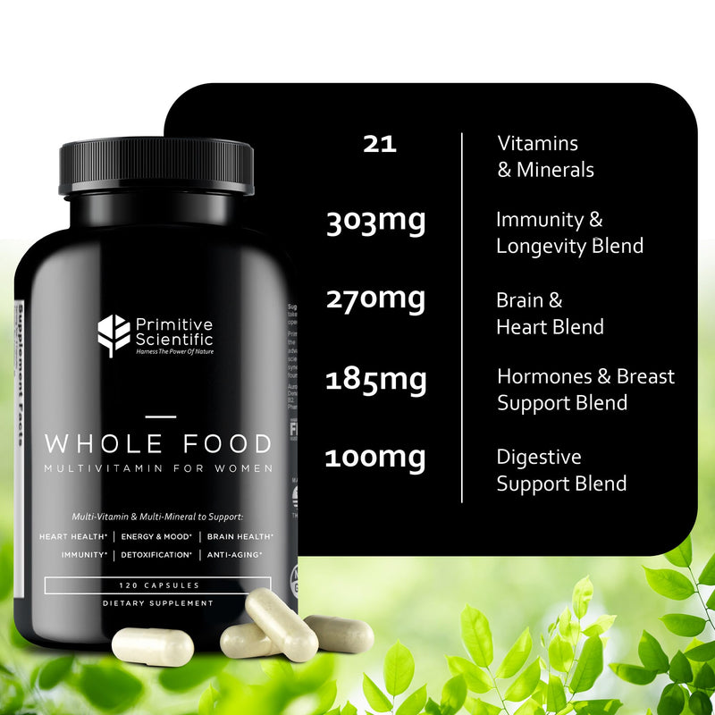 Whole Food Natural Four-a-Day Multivitamin and Mineral Capsules for Women – All-Day Energy, Inner Zen, and Stronger You (120 Capsules)