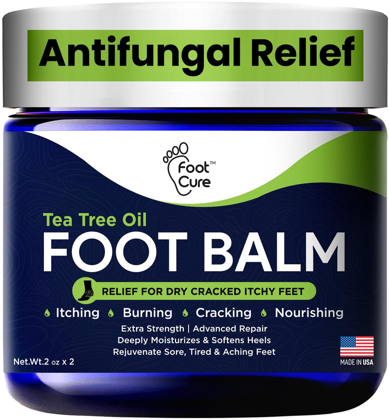 Antifungal Cream - For Itchy Feet and Skin Fungus Relief - Extra Strength Treatment for Athlete’s Foot, Ringworm, and Jock Itch. Moisturizer for Dry Cracked Feet infused with Tea Tree Oil Made in USA Foot Balm 2 Ounce (Pack of 1)
