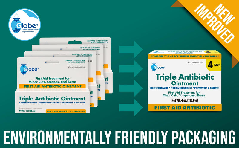 (4 Pack) Globe Triple Antibiotic First Aid Ointment, 1 oz, First Aid Antibiotic Ointment, 24-Hour Infection Protection, Wound Care Treatment for Minor Scrapes, Burns and Cuts - BeesActive Australia