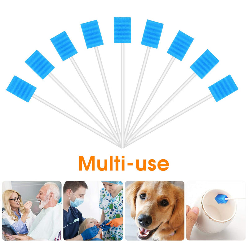 300 Pcs Disposable Oral Swabs – Longer Handle Dental Sponge Swabs for Mouth Cleaning – Unflavored & Individually Wrapped, Soft Foam Mouth Swabs for Daily Oral Hygiene & Personal Care (Blue 300)