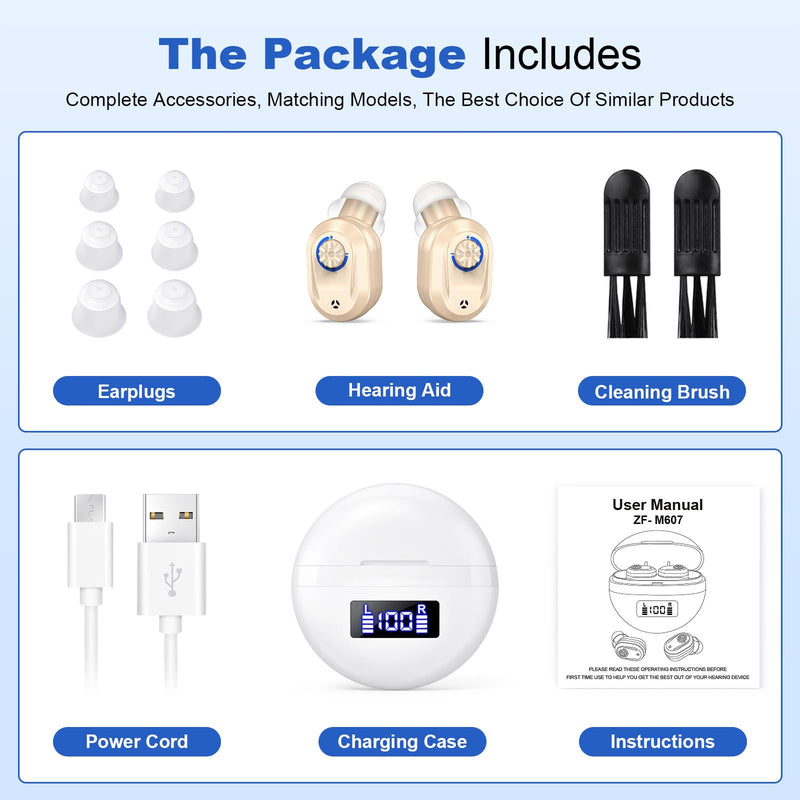 Rechargeable In-Ear hearing aids for seniors | Digital Noise Canceling | 96hr Battery with Charging Case | One-Button Easy Use | Discreet & Comfortable Fit