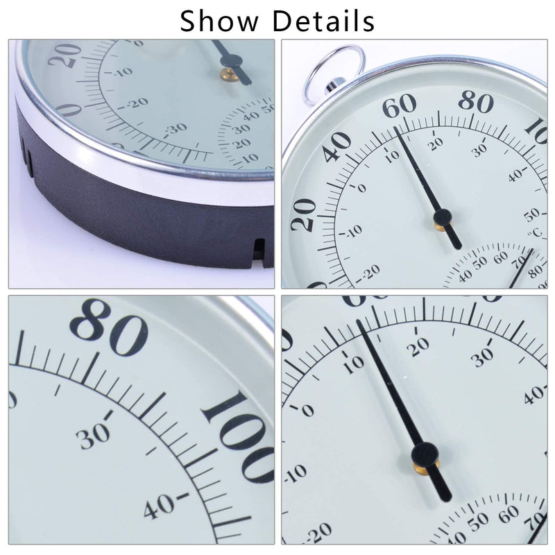 Indoor Outdoor Thermometer - Weather Dial Hygrometer Thermometer, No Battery Required Hanging Hygrometer for Wall, Table, Car, Greenhouse or Decorative, Round 4" in Diameter Gray