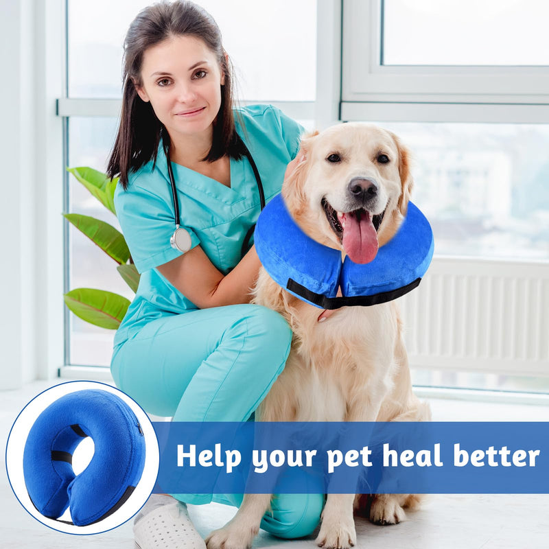 panemy Inflatable Dog Neck Brace & Cat Neck Brace, Dog Neck Brace with Adjustable Velcro Fastener, Dog Neck Brace, Suitable for Operations or Wound Healing, Anti-Biting and Anti-Licking Blue L - BeesActive Australia