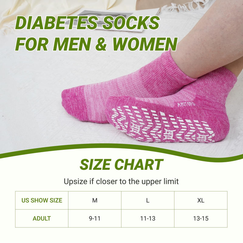 CaiDieNu Non Slip Diabetic Ankle Socks: Bamboo Viscose Non Binding Hospital Socks with Grip for Women Men Elderly Edema 9-11 Multicolor