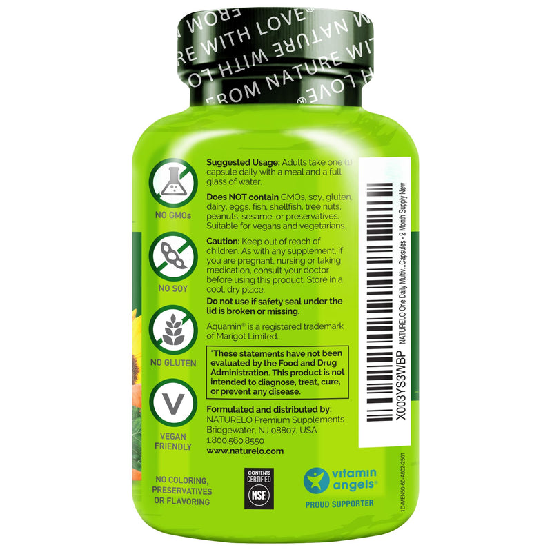 NATURELO Multivitamin for Men 50+ - One Daily, 60 Vegetarian Capsules | Vitamins, Minerals & Organic Whole Foods, Boost Energy and Health, Non-GMO 60 Count (Pack of 1)