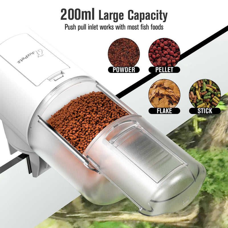 Automatic Fish Feeder Dispenser for Aquarium, 200ml Large Capacity Auto Turtle Fish Feeder for Small Tank, Battery Powered Food Feeding Timer for Flakes Pellet Vacation, Batteries Included - BeesActive Australia