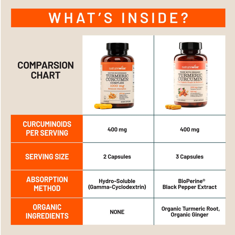NatureWise Extra Strength Turmeric Curcumin 1000mg with Hydro-Soluble Technology for Ultra Absorption - 400mg Curcuminoids for Immune Support - Vegan, Non-GMO, 60 Capsules[30-Day Supply]