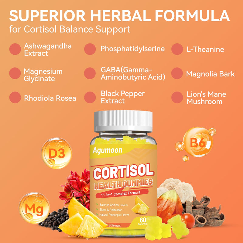 Cortisol Gummies for Women, Cortisol Supplements - 60 Gummies | with Ashwagandha, Magnesium, L-theanine, for Relaxation and Mood Support, Sugar Free, Vegan 60 Count (Pack of 1)