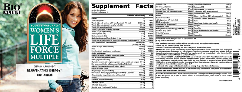 Source Naturals Women's Life Force Multiple, Daily Multivitamin & Immune Health, Rejuvenating Energy* Supplement - 180 Tablets 180 Count (Pack of 1)