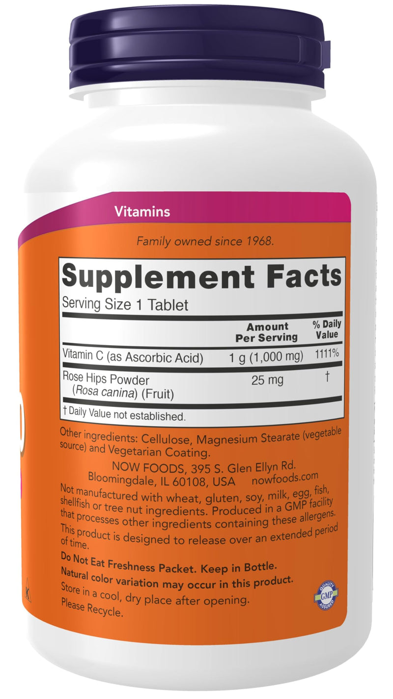 NOW Foods, C-1000 Vitamin C-1000 Sustained Release with Rose Hips, 250 Tablets 250 Count (Pack of 1)