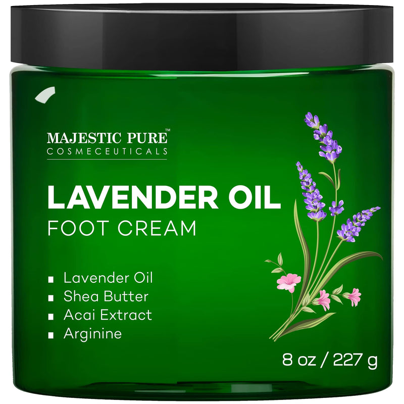 Majestic Pure Lavender Oil Foot Cream, Warming Cream - Calluses, Dry Cracked Feet, Hands, Heels, Elbow, Nails, and Knees - Softens & Moisturizes Skin - 8 oz 8 Fl Oz (Pack of 1)
