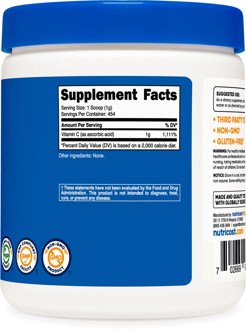 Nutricost Pure Ascorbic Acid Powder (Vitamin C) 1LB 1 Pound (Pack of 1) - BeesActive Australia