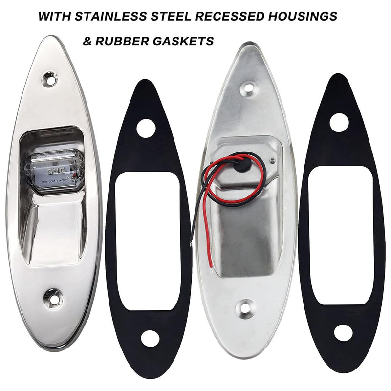 Marine 12V LED Shark Eye Navigation Lights, Waterproof, Boat Sides Teardrop Navigation Light, Yacht Bow Light Flush Mount, Pontoon Bright Signal Warning Lamps DC, Stainless, Red&Green 1 Pair
