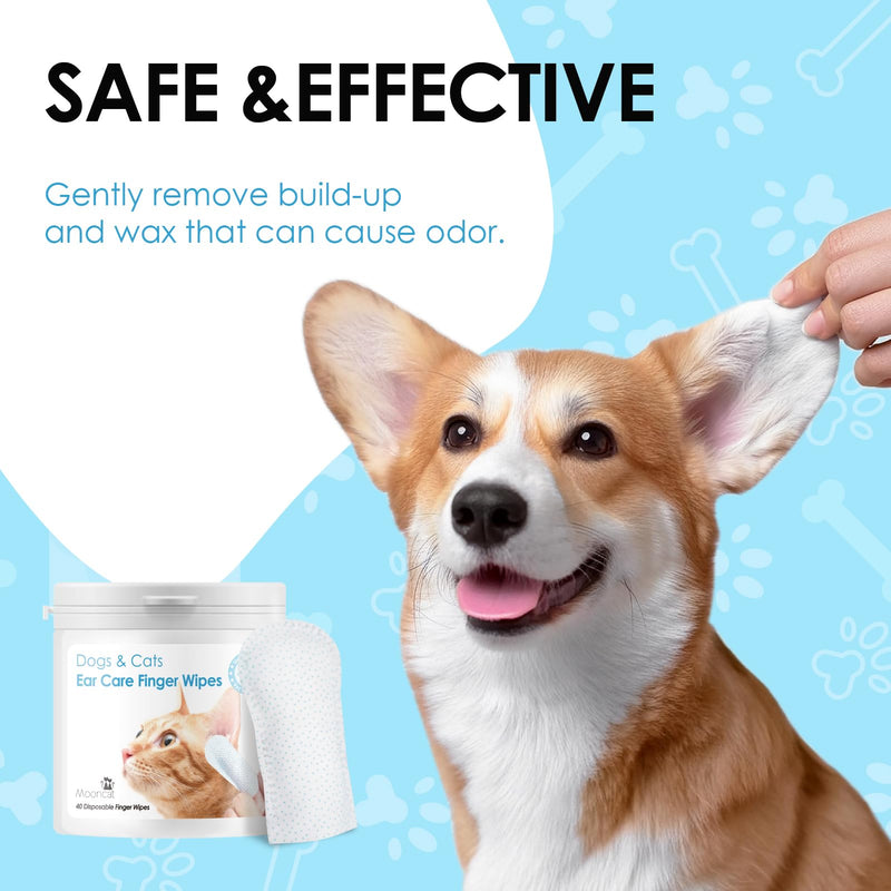 Mooncat Ear Cleaner Wipes｜Ear Cleansing Finger Wipes for Cats ｜Ear Wipes for Cats｜Dog Grooming Supplies｜Reduces Dirt and Cleans Wax Buildup｜Pet Ear Wash Wipes｜— 40 Finger Wipes - PawsPlanet Australia