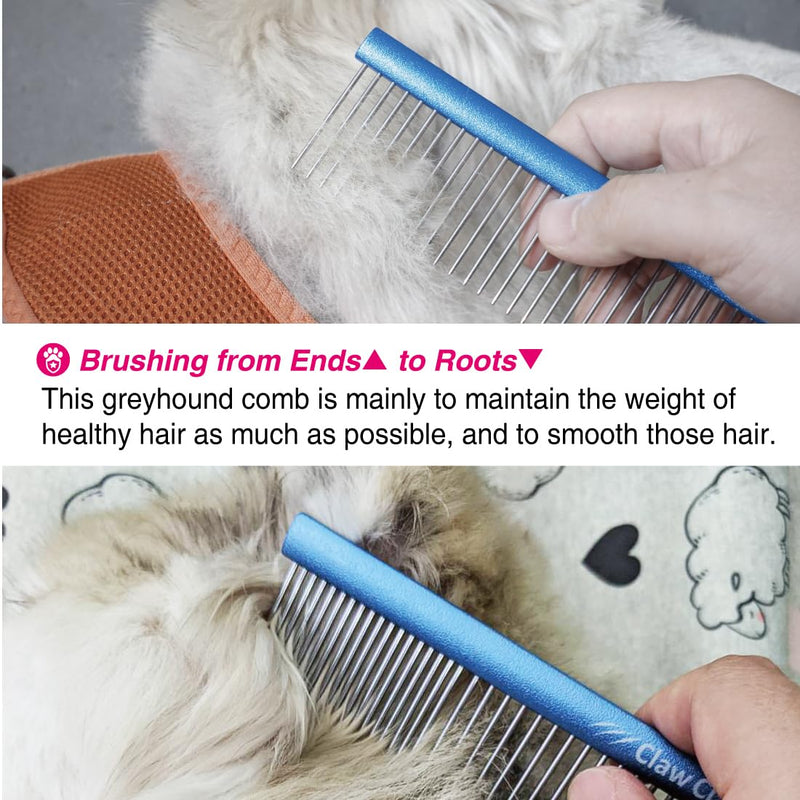 Greyhound Oval Grooming Comb – Aluminum handle, Stainless Steel Teeth Comb for Long-Haired Dogs & Cats, Removes Mats, Tangles, and Loose Fur – Lightweight for Deshedding (Silver/Blue, 9.8") Silver/Blue 9.8" - BeesActive Australia