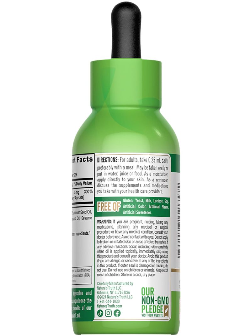 Nature's Truth Vitamin E Oil Supplement | 30,000 IU | 2.5 fl oz | Ingestible & Topical Grade for Skin | Vegan, Non-GMO & Gluten Free