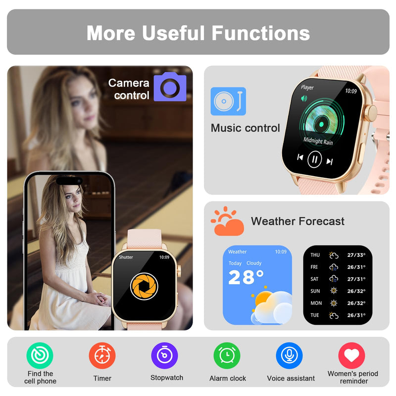MFVLP Smart Watch for Men Women, 1.85'' AMOLED HD Fitness Watch with 120+ Sports Modes, Bluetooth Call/Heart Rate/Sleep Monitor/Pedometer, Smartwatch for Android iOS, IP68 Waterproof, Gold Deep Pink Gold