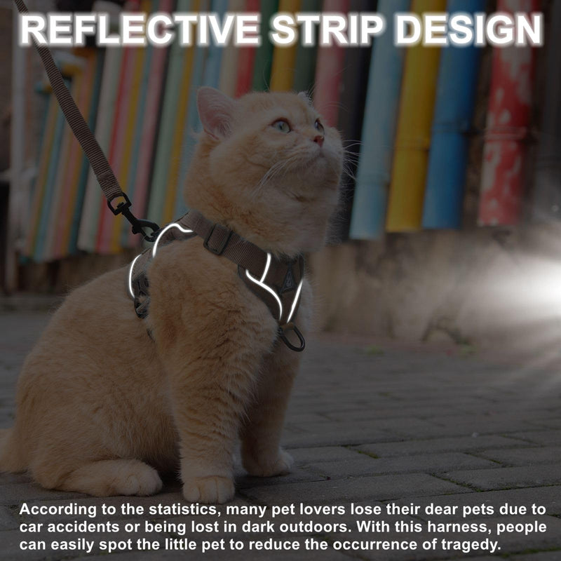 Cat Harness and Leash Set, Upgraded Escape Proof Adjustable Vest with Lead for Kitten Puppy Outdoor Walking, Soft Breathable Mesh Jacket with Reflective Strips for Dark Night (M, Coffee Brown) Medium - BeesActive Australia
