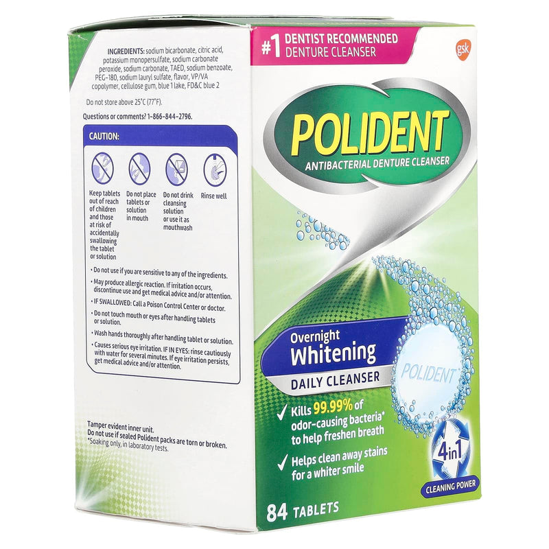 Polident Overnight Whitening Triple Mint Freshness Denture Cleaner Tablets - 84 CT