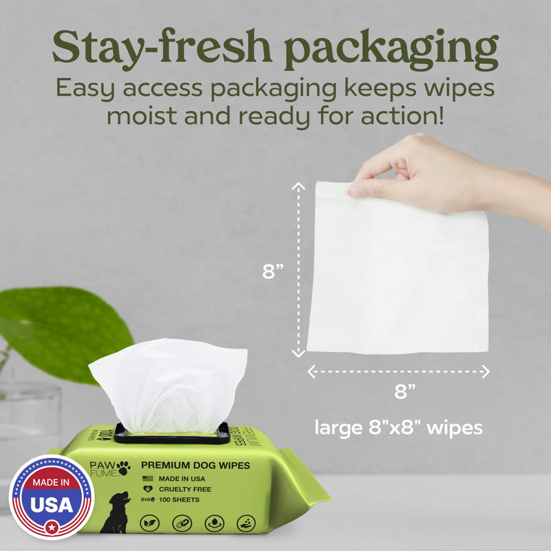 Pawfume Dog Wipes 100 Count, Pet Wipes – Hypoallergenic & Gentle Dog Wipes for Eyes, Face, Butt, and Paws – Cleaning & Deodorizing, Grooming Tear Stain Wipes for Puppy, Adult Dogs & Cats Pack of 1 - BeesActive Australia