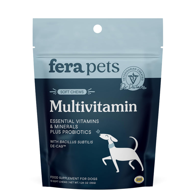 Fera Pets Dog Multivitamin Chews with Glucosamine and Probiotics - Essential Dog Vitamins & Minerals - Promotes Healthy Digestion & Joints - Boosts Skin & Coat Health with Omega-3s - 10 Soft Chews 10 Chews