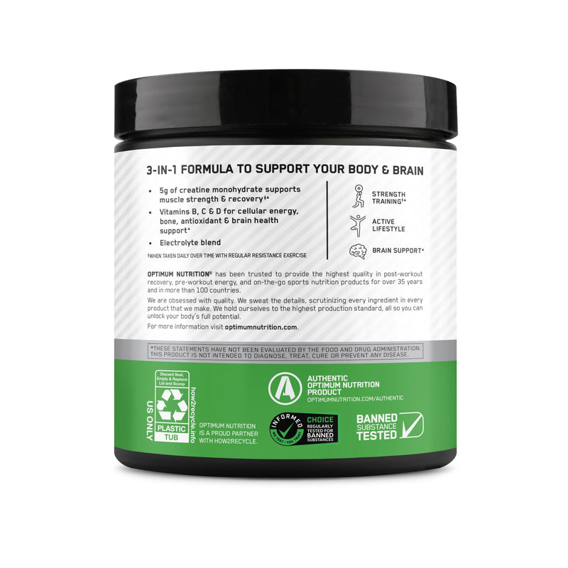 Optimum Nutrition Creatine Monohydrate Plus Powder, Orange Passionfruit Flavored Creatine Performance Blend With Electrolytes for Hydration, Added Vitamins, 40 Servings, 360 Grams (Packaging May Vary) | Monohydrate Creatine Performance Blend, with Elec...