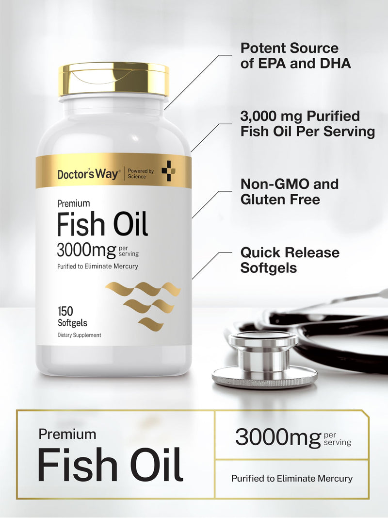 Doctor's Way Fish Oil 3000mg | 150 Softgels | Omega-3 with EPA and DHA | Non-GMO, Gluten Free Supplement 150 Count (Pack of 1)